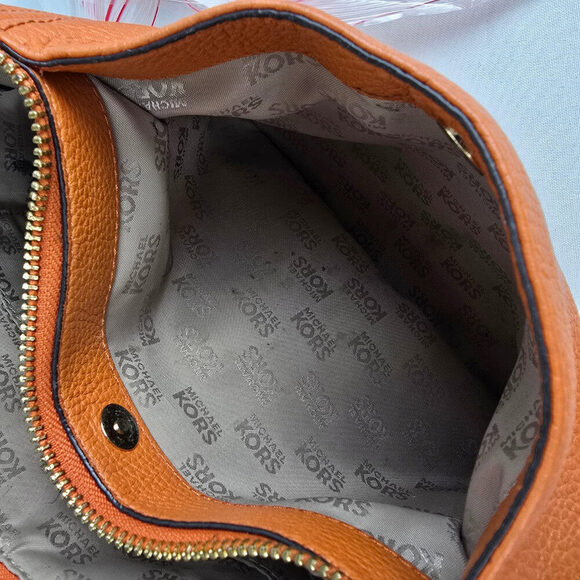 Michael Kors Orange Pebbled Leather Zippered Small Shoulder Bag - Picture 11 of 14